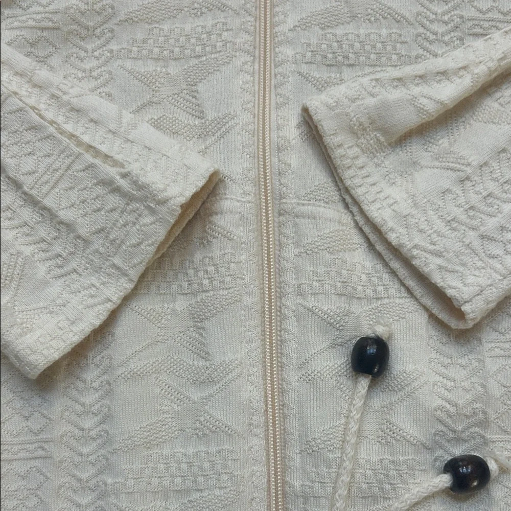 Incas Inc Cream Textured Zip-Up Alpaca Aztec knit Hoodie size XL